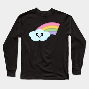 Kawaii Cute Happy Rainbow in Black Long Sleeve T-Shirt